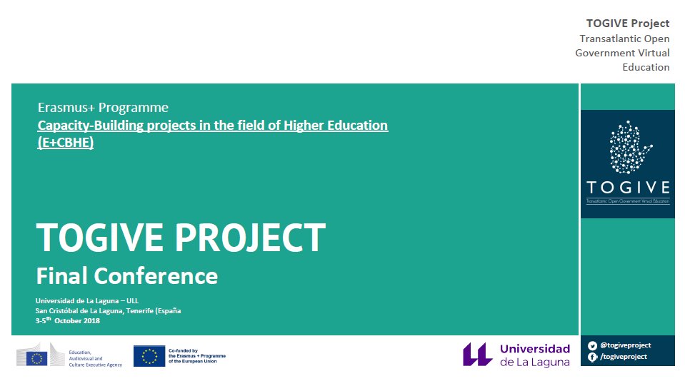 Join us at <a href="/togiveproject/">TOGIVE project</a> final Conference between 3rd and 5th of october at <a href="/CanalULL/">Canal ULL (cuenta trasladada a @ull)</a> #infotogive

Les esperamos en la Conferencia final de <a href="/togiveproject/">TOGIVE project</a> entre el 3 y el 5 de octubre en <a href="/CanalULL/">Canal ULL (cuenta trasladada a @ull)</a> 
ow.ly/fnMq30m4iYx