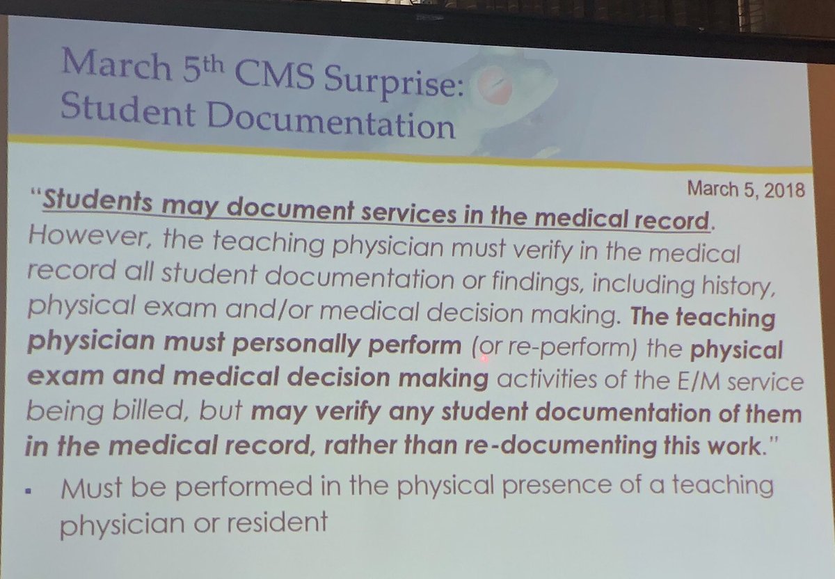 choo_ek's tweet photo. **Game changing CMS info**: medical students can actually act as a scribe for the medical record
*must be performed in the presence of attending or resident
*does not need to be re-documented
#ACEP18 #cdp18 https://t.co/3Sk5seD3UH