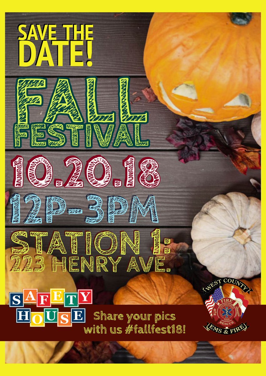 WESTCOUNTYFIRE's tweet photo. Mark your calendar now! #Fallfest18 is just around the corner and we hope to see you there! @WestCountyChief @manchester63011 @townNcountrypd @manchestermopd @safeThouse https://t.co/p6agW0ULDo