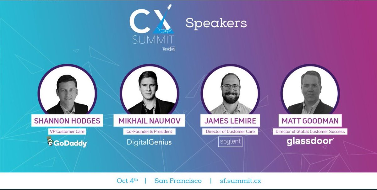 This week - DigitalGenius' own <a href="/MikhailNaumov/">Mikhail</a> is speaking alongside James Lemire from @Soylent at the <a href="/TaskUs/">TaskUs</a> CX-Summit in San Francisco on Thursday. Come join us! sf.summit.cx/home
