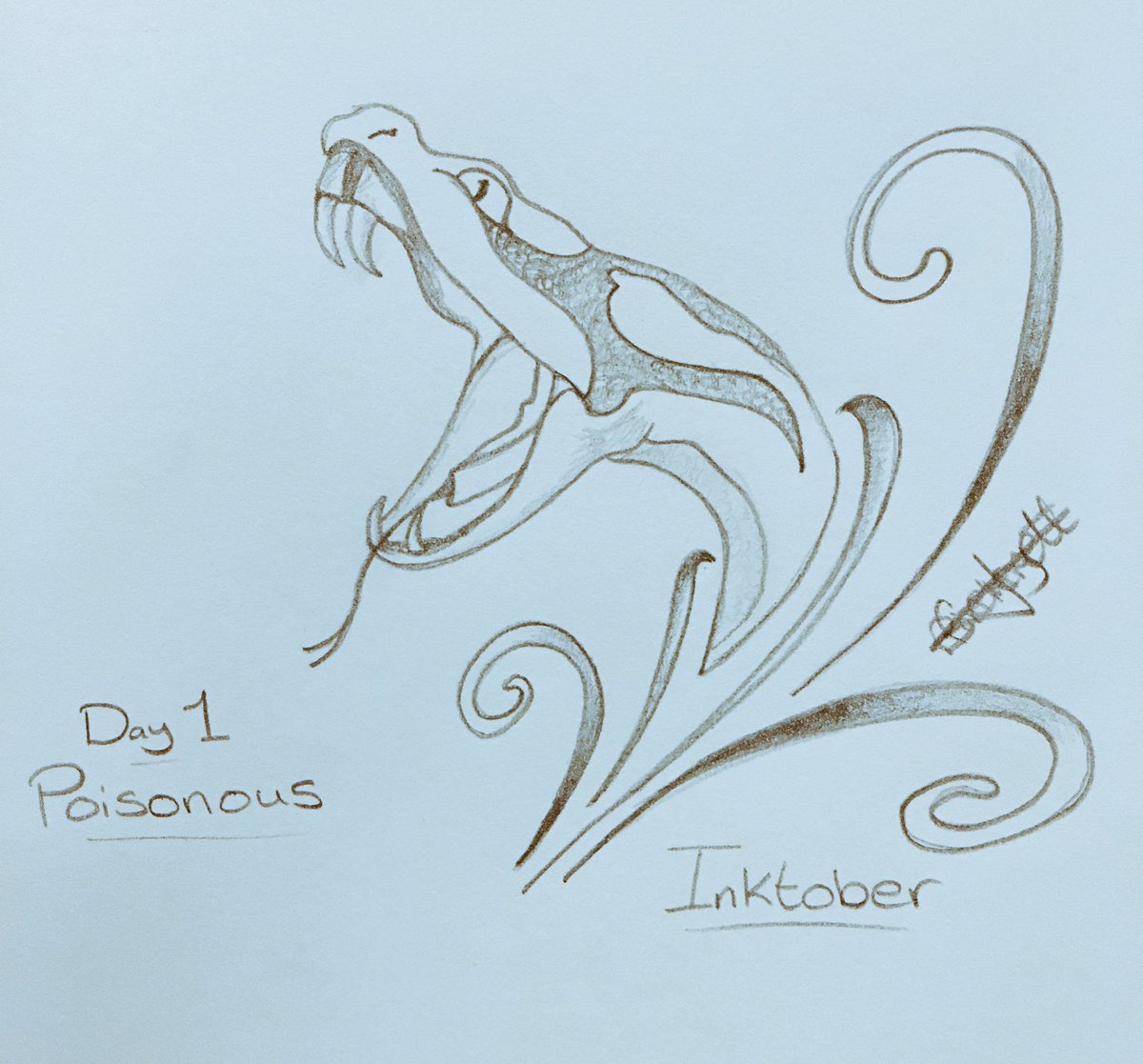 FinleyBennett1's tweet photo. I’m a day late! But Inktober is here!! #Inktober2018 #inktober2018day1 #InktoberDay1 #inktoberpoisonous #posionous #snake #linedrawing https://t.co/ni9nQmlRUe