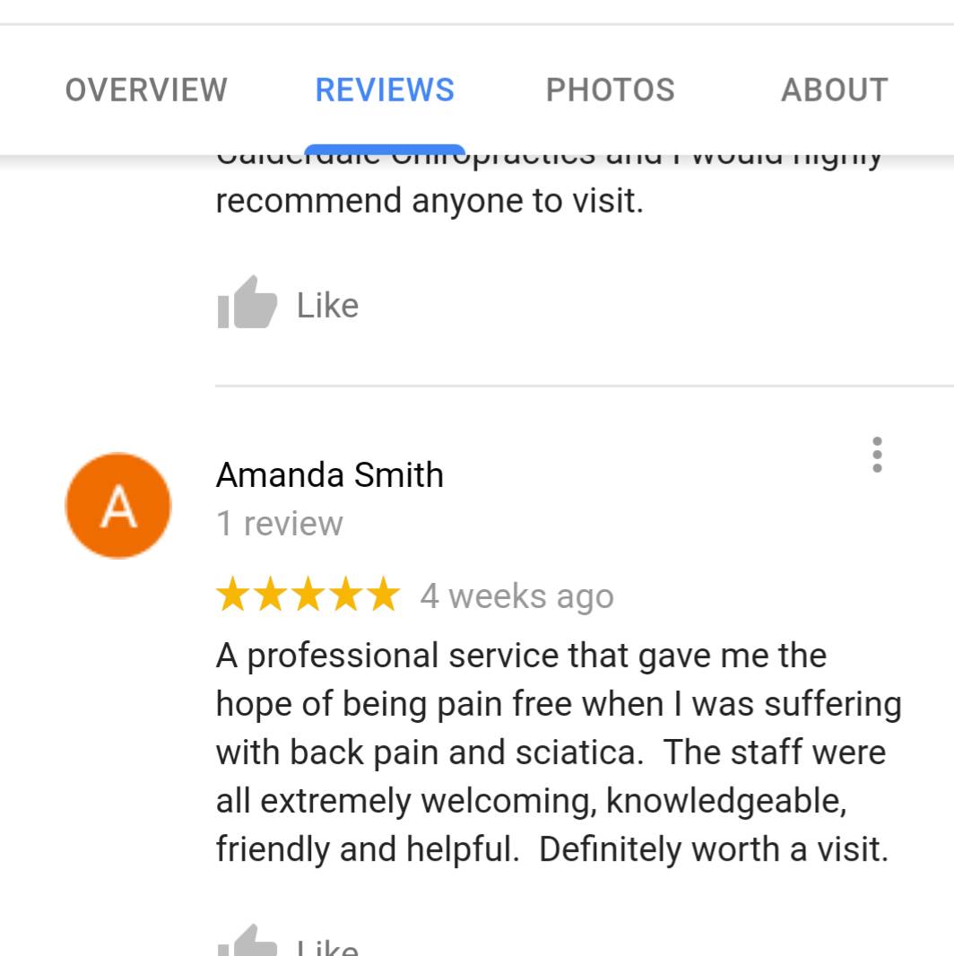 Thank you Amanda Smith for the Google review
"A professional service that gave me the hope of being pain free when I was suffering with back pain and sciatica. The staff were all extremely welcoming, knowledgeable, friendly and helpful. Definitely worth a visit."