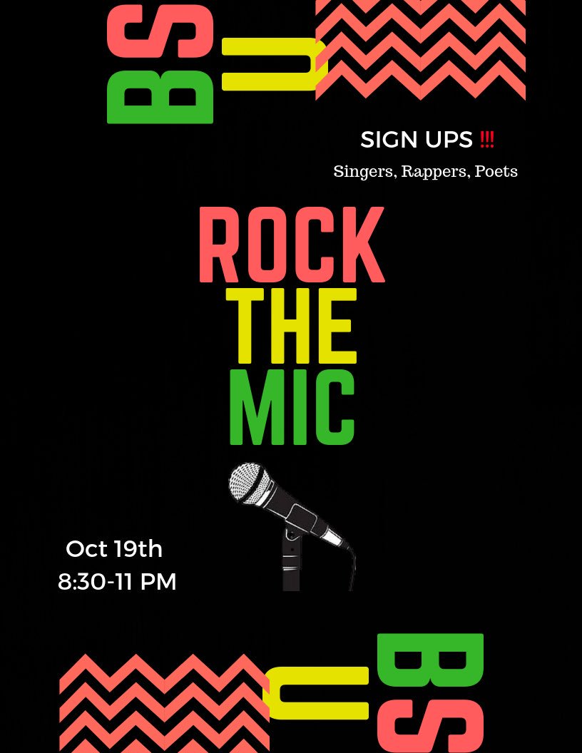 BSU_MSMU's tweet photo. Poets, Singers, Rappers Sign up For Rock The Mic ‼️✊🏾🎤 #MSMU #BSU https://t.co/1CoQg11hA7