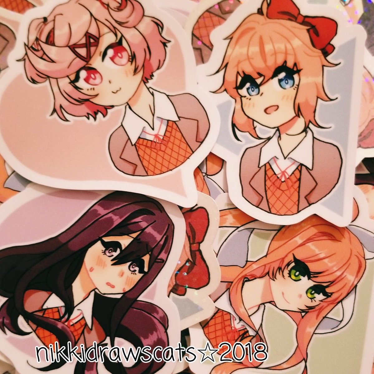 nikkidrawscats's tweet photo. doki doki lit club stickers, get em while they're hot
#dokidokiliteratureclub #ddlc #natsuki #yuri #sayori #monika https://t.co/T3NuV3FVjI
