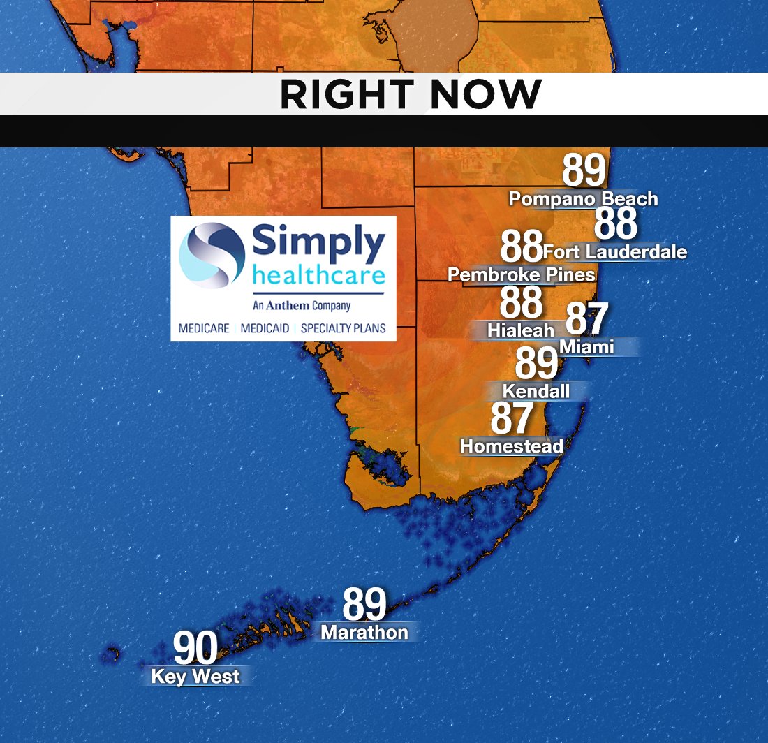 It's 2PM, here are south Florida's current temperatures. #BROWARD #MIAMIDADE #FLKEYS Presented by Simply Healthcare https://t.co/BfNZcBDfcK