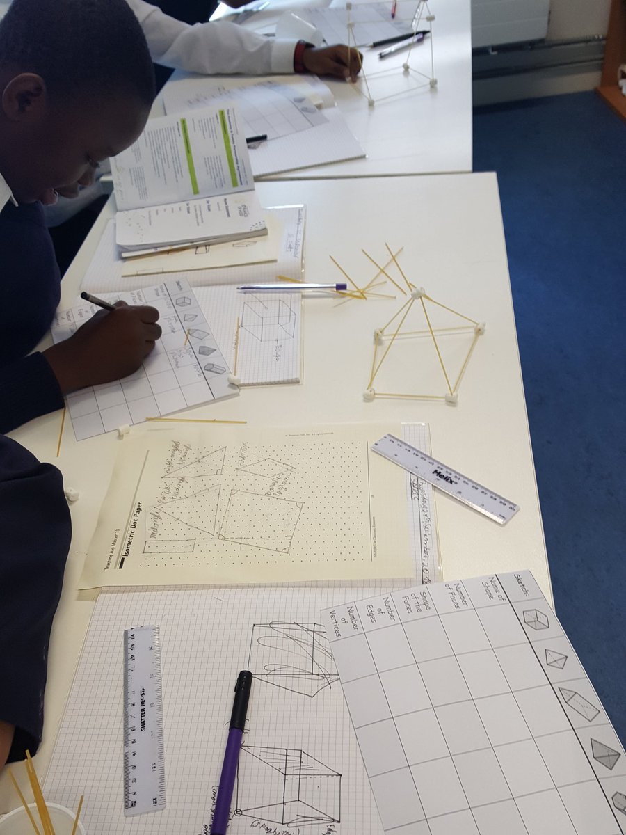 MrsGGavin's tweet photo. A lovely lesson with Yr8 investigating faces, edges and vertices using spaghetti and marshmallows! @asfa_maths https://t.co/NZ7EAE7OF4