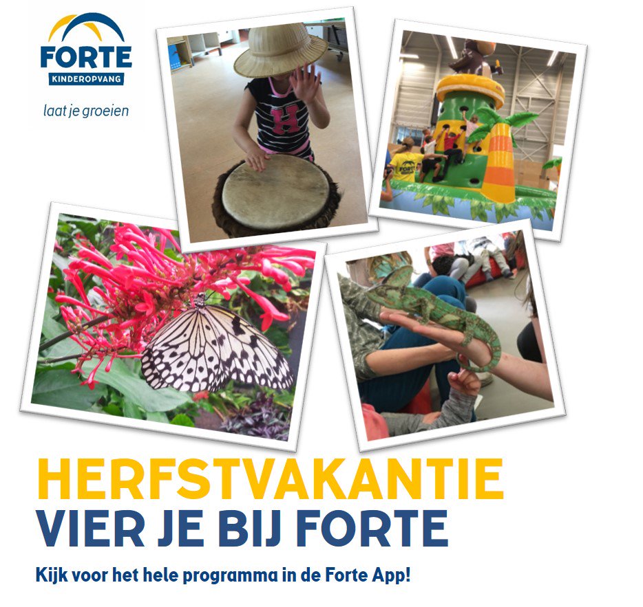 Herfstvakantie vier je bij Forte! Sportspektakel, workshops met insecten en reptielen, bezoek aan Vlindorado en nog veel meer…  Check het complete programma in de Forte Ouder app. #herfstvakantie #vakantie #uitje
