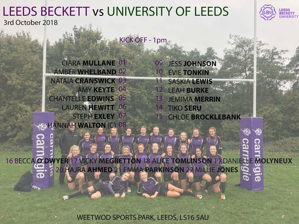 Here it is, here’s tomorrow’s line up for Varisty! Find us at Weetwood sports park at 1pm for a great game @carnegiesport #bebeckett #wearyourcolours
