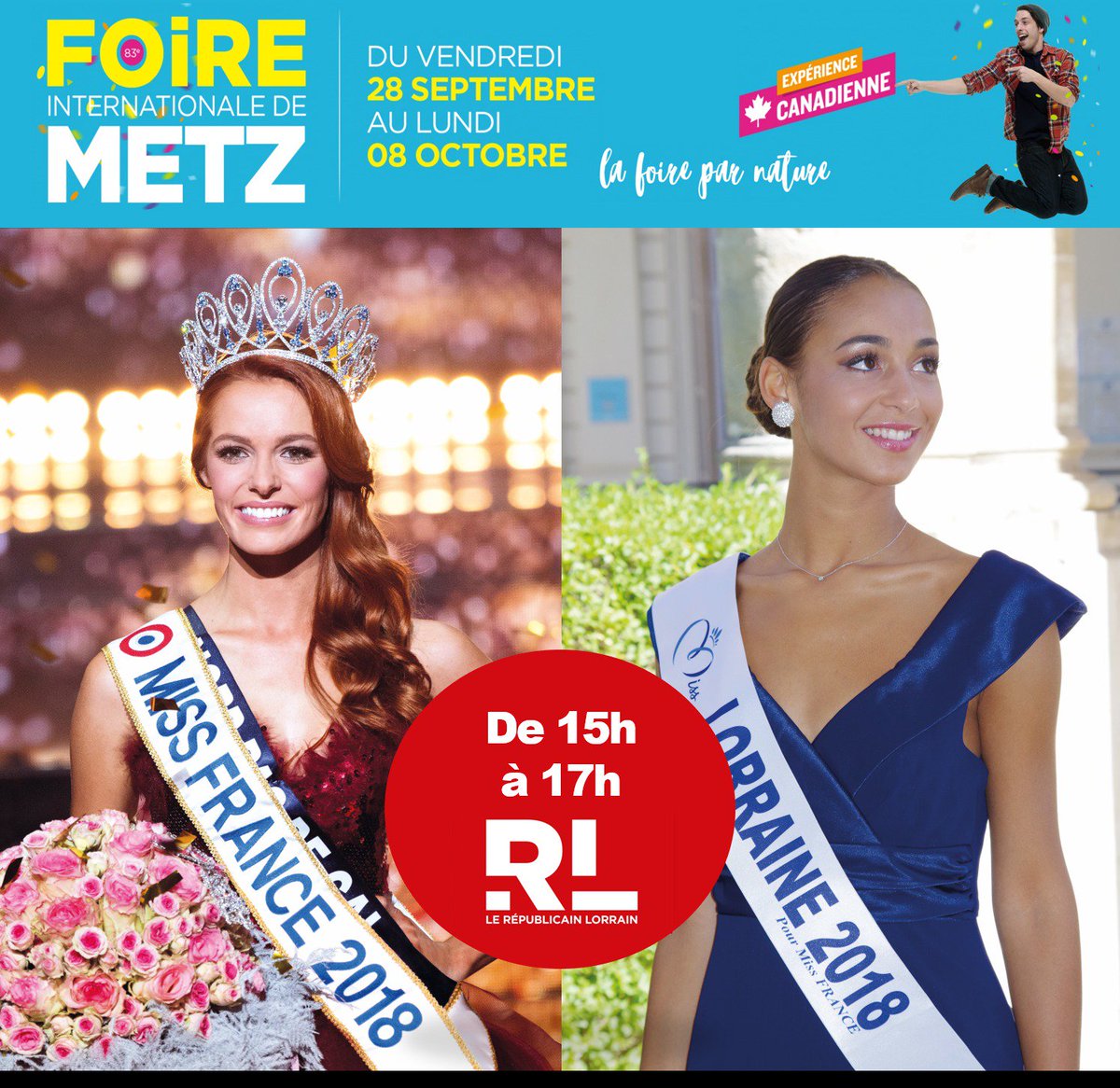 FIMetz's tweet photo. "Les messins ont été très accueillants, j'ai voyagé dans l'exposition Canada et j'ai eu la chance de goûter une crêpe au sirop d’érable, un délice !" Merci à @MissFrance 2018 @MaevaCouckeOff pour sa visite à la #FIM2018 https://t.co/PTowoNVUzl