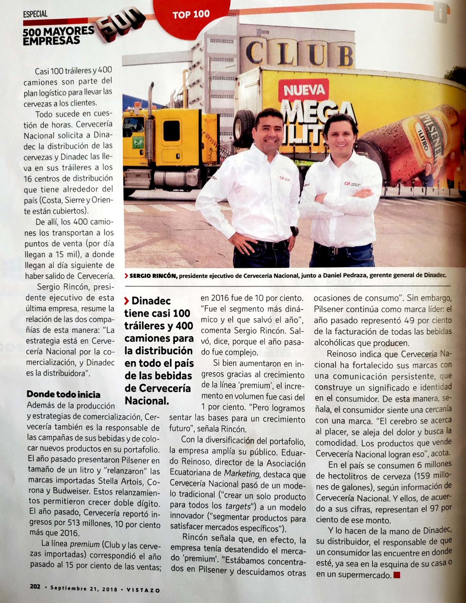 CRF_AGENCIA's tweet photo. Gracias .@RevistaVistazo por la entrevista a Cervecería Nacional en el especial de las 500 mayores empresas del Ecuador, difundiendo el trabajo y esfuerzo que realizan para el progreso del país.
Los invitamos a leer el especial anual. #RRPPconCRF #Comunicación #ClientesCRF https://t.co/NVqHgD8ZkX