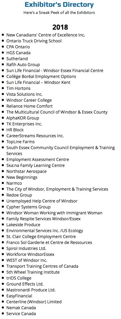 WOW! We are are almost sold out! ONLY 2 booths remaining for Windsor's largest Job Fair ~ Check out to see who's coming this year Windsor-Essex JOB DAY! #retweet #YQG <a href="/GetMoreWindsor/">More Windsor</a> <a href="/UHC_/">UHC - Hub of Opportunities</a> <a href="/WorkforceWE/">Workforce WindsorEssex</a> <a href="/SouthEssexCC/">South Essex Community Council (SECC)</a> <a href="/NewBe_Windsor/">New Beginnings Windsor</a> <a href="/windsoriteDOTca/">windsoriteDOTca News</a> @BlackburnEssex @AM800News
