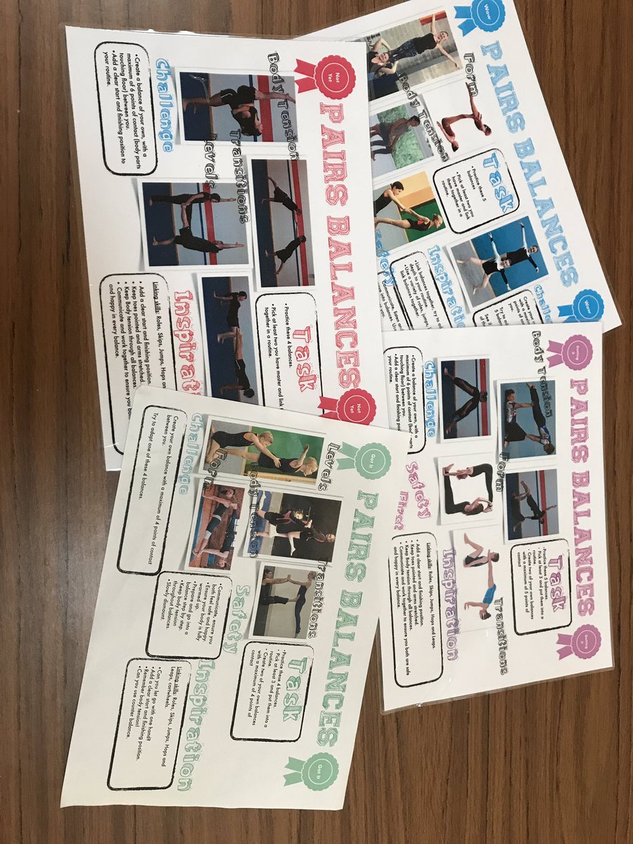 MissTewPE's tweet photo. Differentiated pairs balance resources, relating to @plickers #plagnets the pupils really engaged with them and helped guide assessment #beyondlevels #gymnastics #PEGeeks https://t.co/ELosH284w2