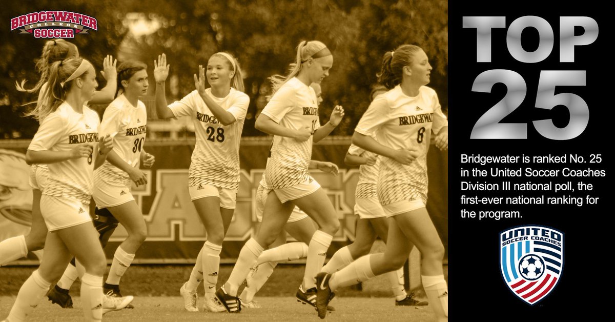BCAthletics's tweet photo. Bridgewater College is ranked No. 25 in the United Soccer Coaches Division III national women's soccer poll, the first-ever national ranking for the program. #bleedcrimson #goforgold https://t.co/ZG1ILzW2tx