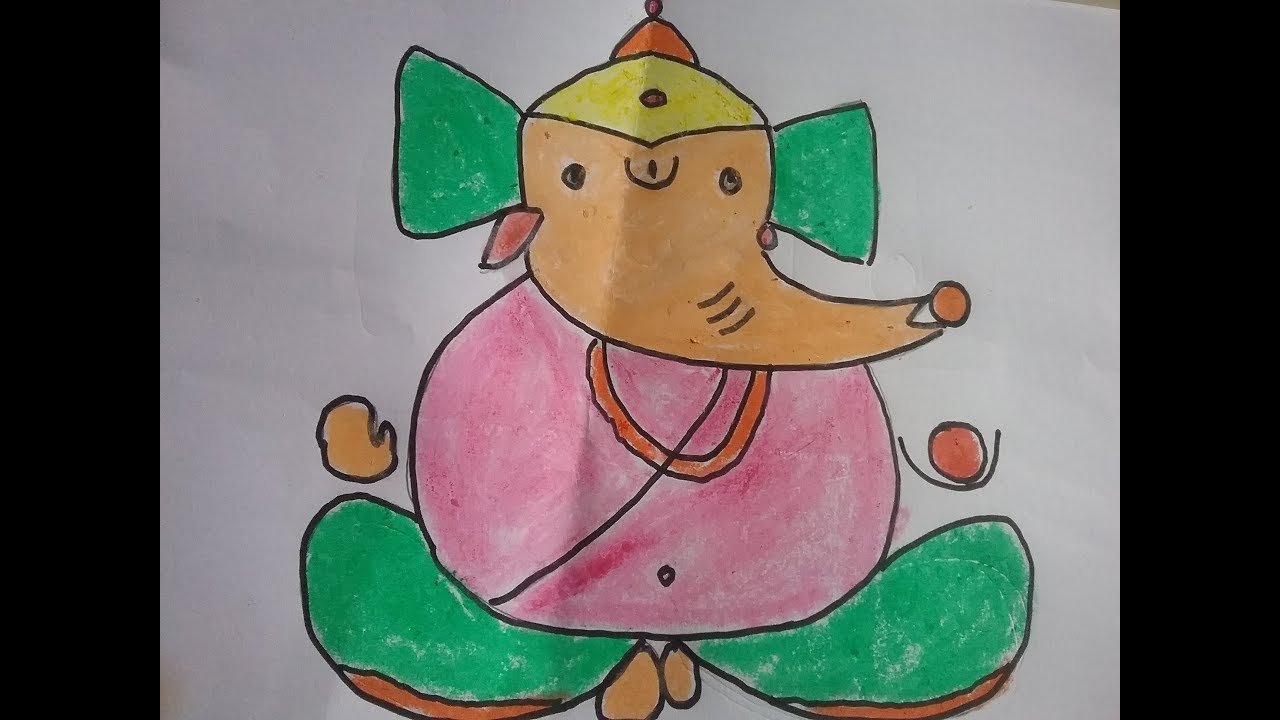 Lord Ganesh drawing for kids | Easy Ganesh drawing | Ganapati Sketch |  Colour pencil | Sumeet's Art| - YouTube