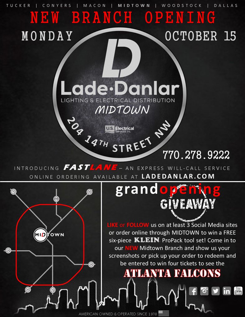 New MIDTOWN branch opening October 15th. Come by for our Grand Opening Giveaway. #newlocation #ladedanlar #lightingdistribution #electricaldistribution #grandopeninggiveaway #MIDTOWN