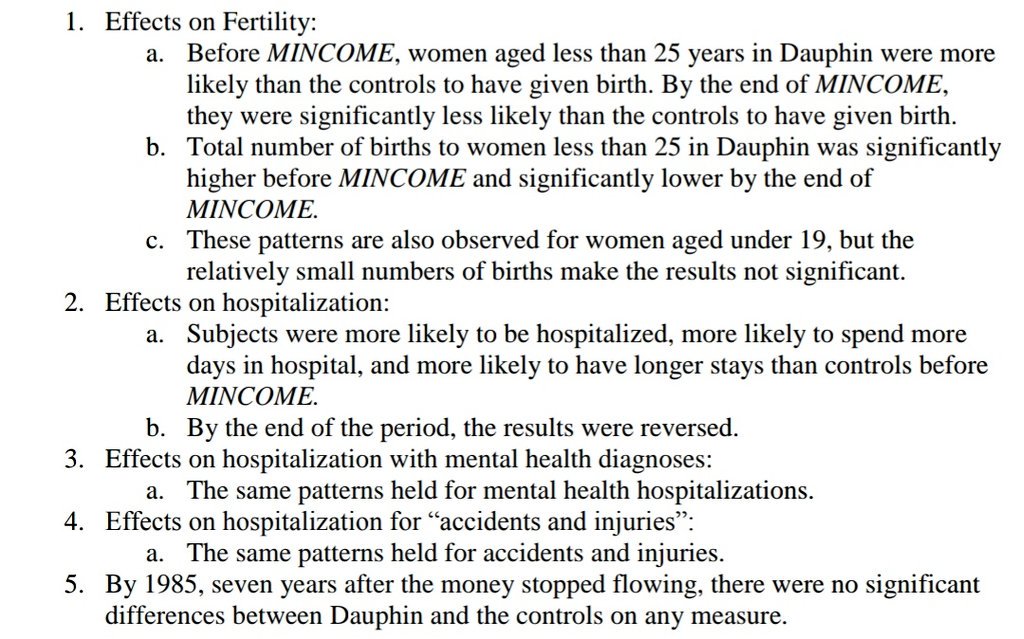 When a basic income guarantee was tested in Canada in the 1970s, teen males decided to quit their jobs and go back to finish school. Young women made the same decision and as a result more women under 25 chose education instead of motherhood. http://www.livableincome.org/rMM-EForget08.pdf  #BasicIncome
