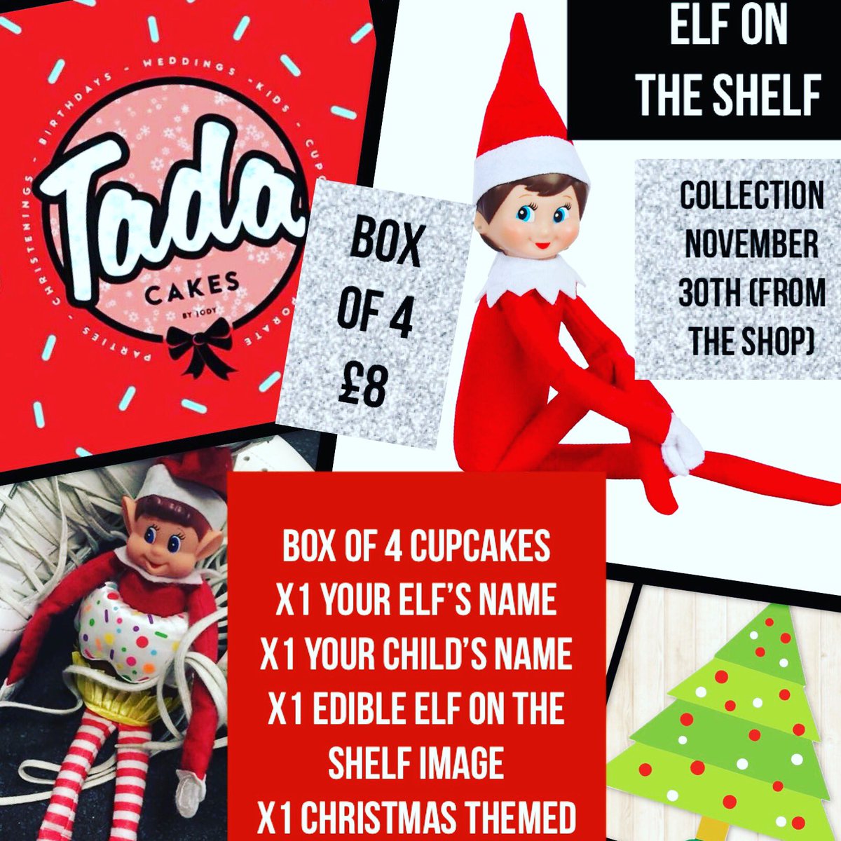 tadacakebyJody's tweet photo. #elf #elfontheshelf #nov30th #elfpresent #christmas #cupcakes #tada #hawarden #localgirl #bigdream these are selling fast #personalised #gift #Christmasgift #magical #magicifchristmas #magicelf https://t.co/pAcih3sAGu