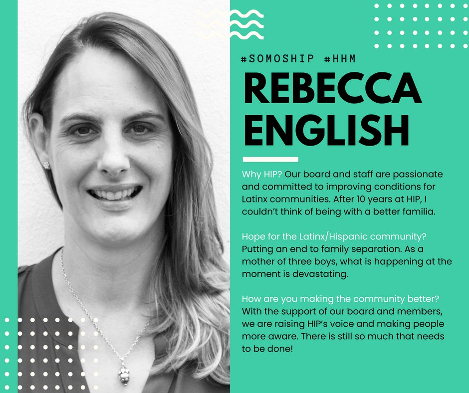BeHIPGive's tweet image. We&apos;re luck to work with people who embody the mission and purpose of our work. Meet Rebecca English, our Senior Manager of Governance &amp;amp; Membership! We celebrate Rebecca &amp;amp; her commitment to the Latino community &amp;amp; her many contributions to HIP! #HHM #LatinosGive