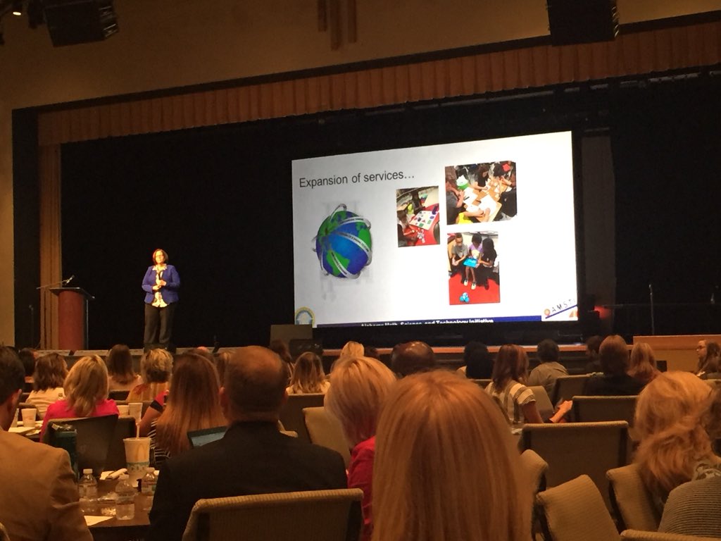 ousley_monica's tweet photo. Dr. Sandy Ledwell rockin’ the STEM stage! #STEMxEd  #AMSTIisSTEM @ALdirectorH @AlabamaDeptofEd @egmackey @ECSedavis https://t.co/lgGqk5hO0H