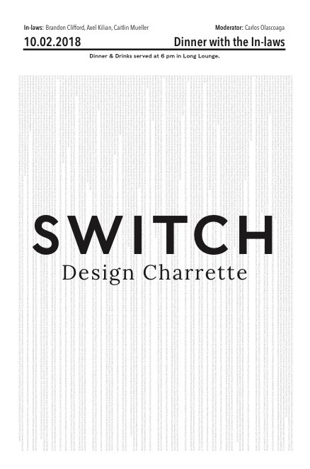 MITarchitecture's tweet image. Tonight, 6 PM. Arch Student Council presents Dinner with the In-Laws: Switch, with #BrandonClifford, #AxelKilian, and #CaitlinMueller. Moderated by PhD student Carlos Olascoaga @PaintingWData.