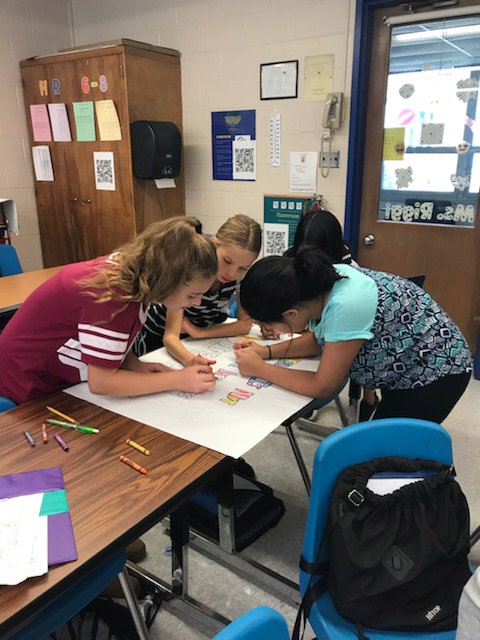 MrsGustofson's tweet photo. Today students created posters showing what #respect, #responsibility, &amp; #excellence looks like in the classroom! #JAMSPBSIS #GraffitiWall @JAMS_Knights 👍🏼🖍️ https://t.co/bt982O1gCV