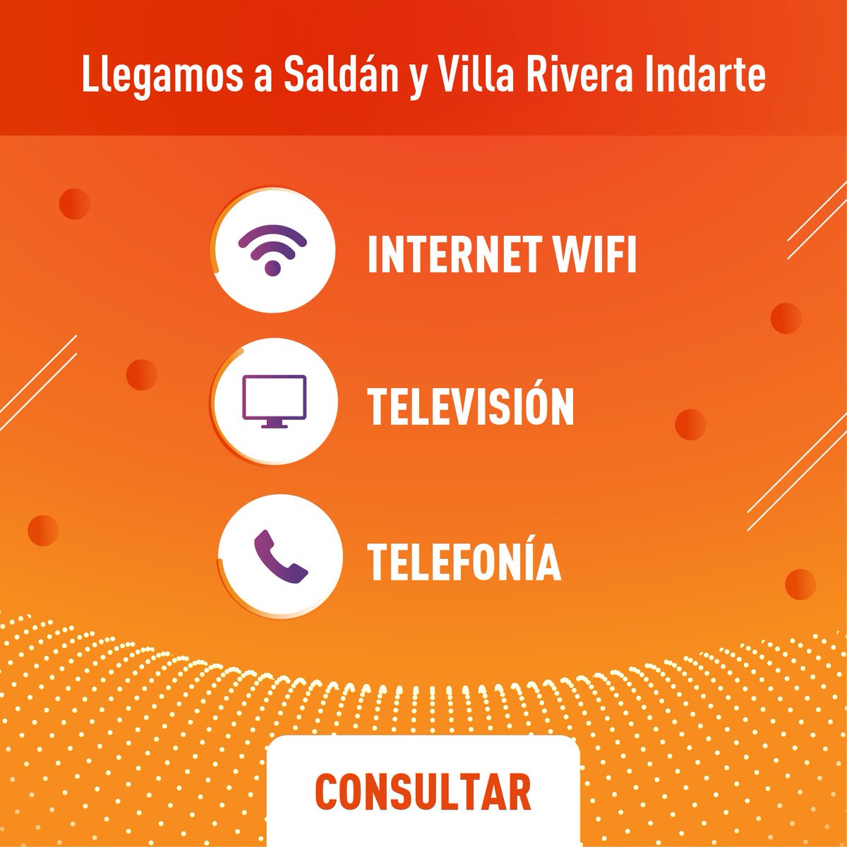 iptelargentina's tweet photo. 📢Lanzamos servicios de INTERNET + TELEVISIÓN + TELEFONÍA en #Saldán y #VillaRiveraIndarte.
✅ #Internet desde 3Megas hasta 50Megas #Wifi
✅ #Televisión por cable con más de 70 canales
✅ #TelefoníaIP que permite hablar gratis entre clientes de #Iptel
📧https://t.co/lAwoswNcFk https://t.co/fM5UogDwk6