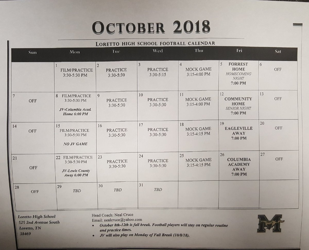 LorettoFootball's tweet photo. October Schedule https://t.co/u1jt4rEg9m