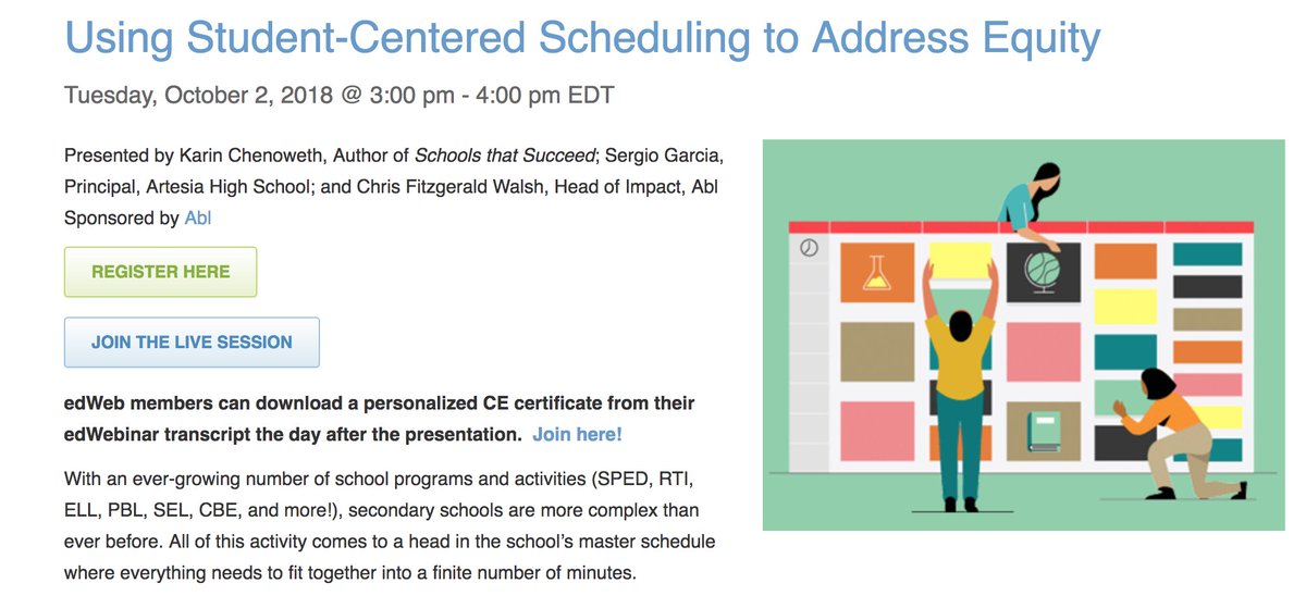 elanaleoni's tweet image. Jumping into a webinar that talks about #equity issues as it relates to school scheduling. Really interesting! You can join here: home.edweb.net/webinar/leader…. 
#Edwebinar #SchedulingForEquity #edchat #EquityEDU