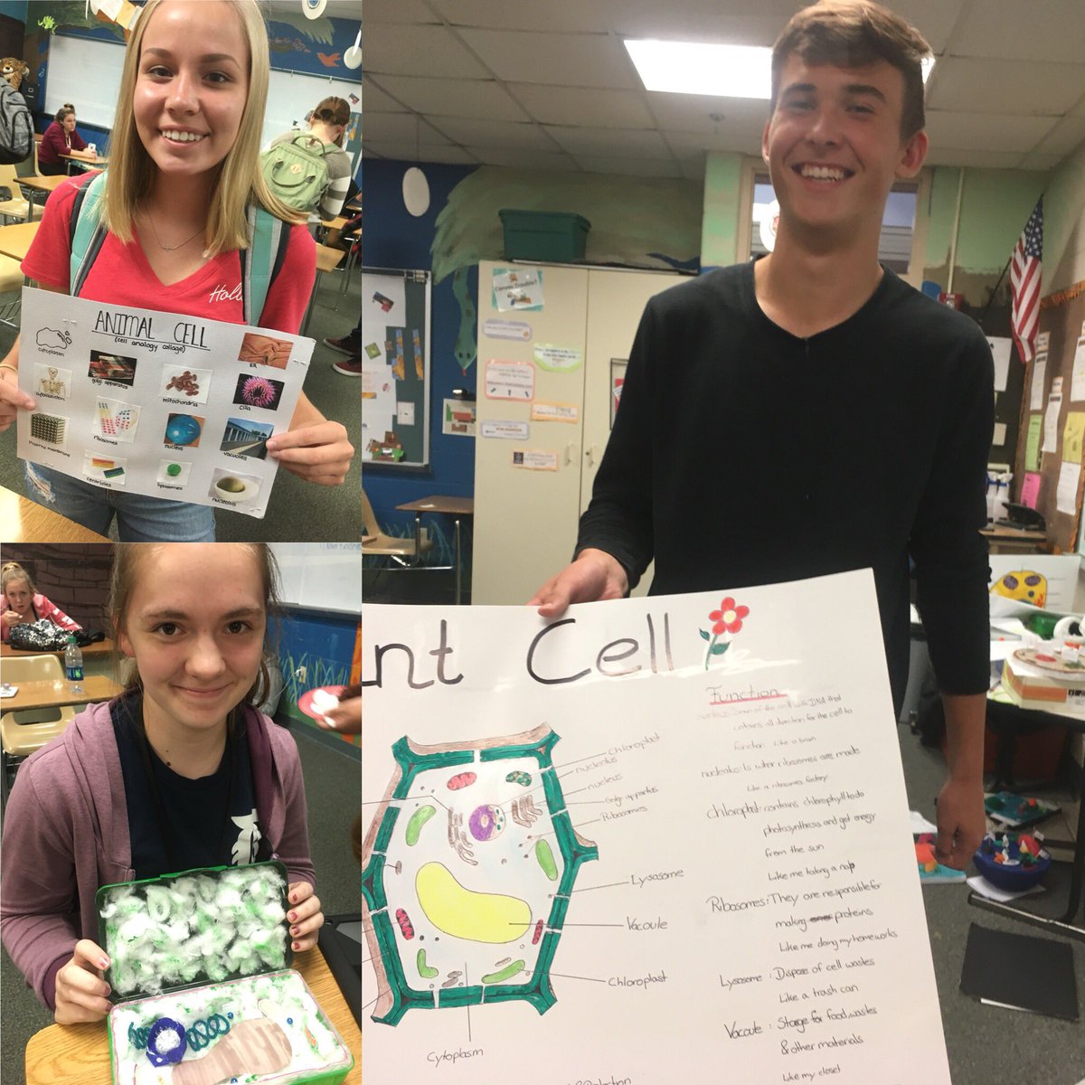 Just a sampling of some of the cell projects turned in today in #WCHSBio! Poems, 3D diagrams (some even edible!), and analogy collages.  #WCSmission #CreativeStudents