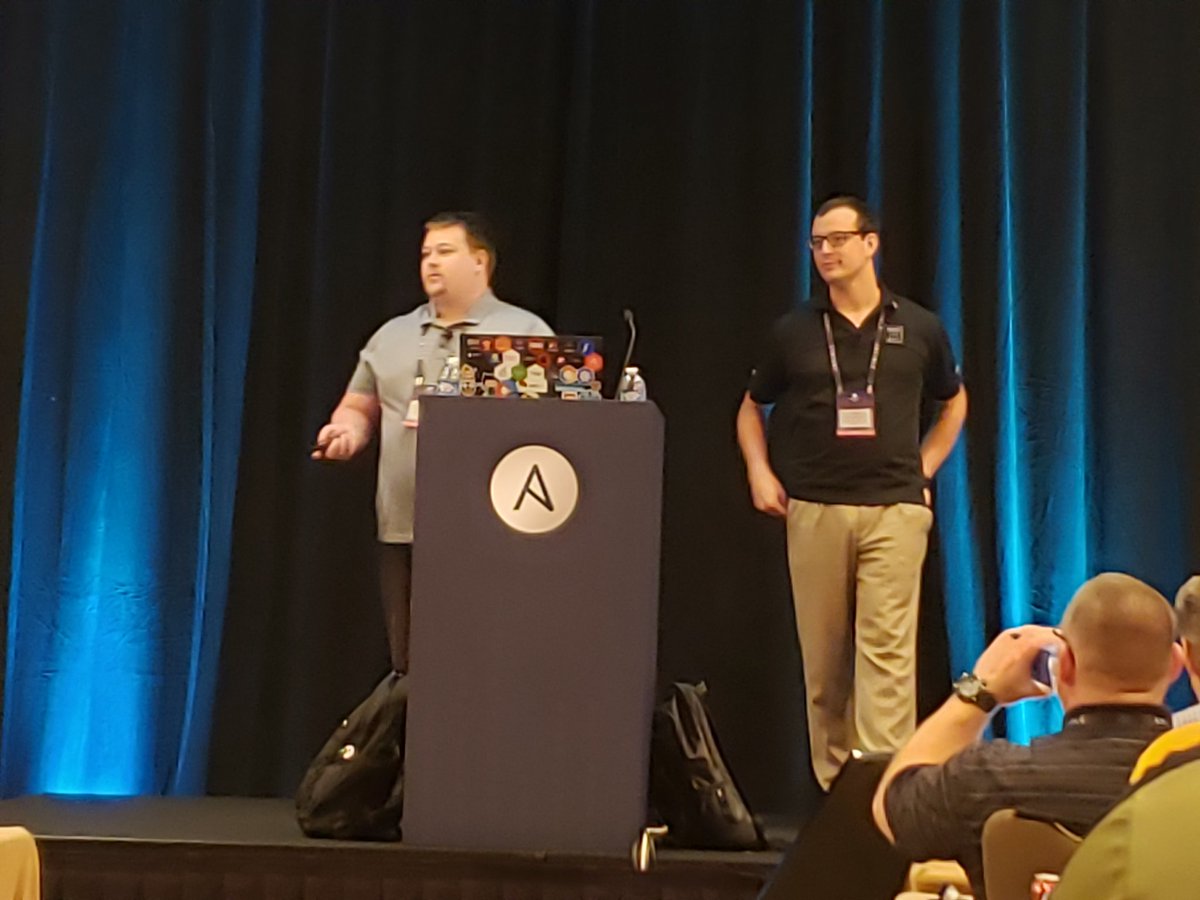 BoyNamedSuz's tweet photo. @Bontreger1 and @CameronMWyatt  Automating the Enterprise at #AnsibleFest #automateallthethings https://t.co/GhFlaZ39MH