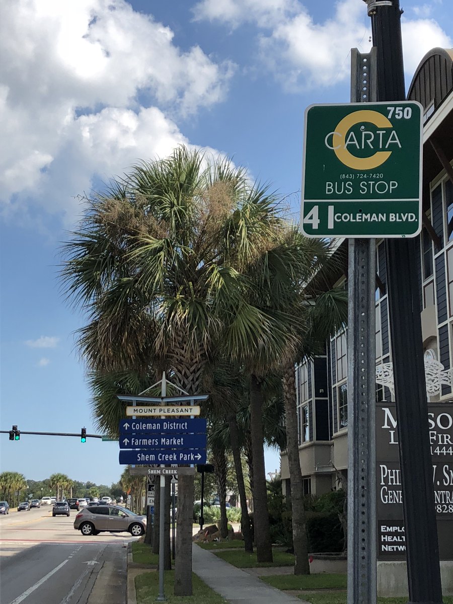 RideCARTA's tweet photo. On our way to #MountPleasant on Route 41 for todayโs #StopoftheWeek. The perfect route to visit Shem Creek, the Farmers Market and the Coleman District! #CHSTransit https://t.co/4DmCOVermz