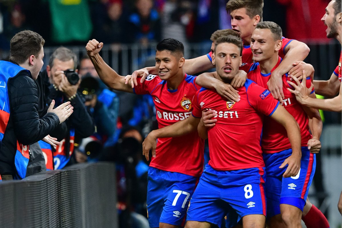 El festejo del CSKA de Moscú ante el Real Madrid
