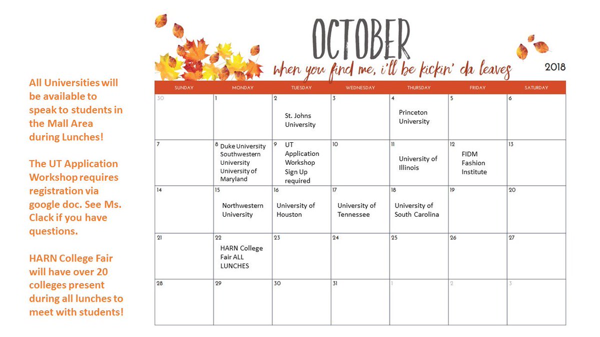 Kandace Lytle (@vikes4thefuture) on Twitter photo We have TONS of Colleges coming in October! Check it out! <a href="/DHS_Vikings/">Dulles High School</a> <a href="/DHSMathScience/">DullesMathScience</a> We have TONS of Colleges coming in October! Check it out! <a href="/DHS_Vikings/">Dulles High School</a> <a href="/DHSMathScience/">DullesMathScience</a>