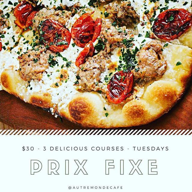 AutreMondeCafe's tweet photo. It’s that time again - tonight’s fabulous 3 course - $30 menu Tonight's $30 - 3 Course menu!
MENU.  Select one dish each course  Shrimp A la Planxa
Shrimp Seared on the Planxa, Chimichurri

Med Spreads
Housemade Hummus,Pickled Jalepenos, Smoked Tomato, P… https://t.co/CZ1XEJY0vJ https://t.co/4mPUwjHfqH