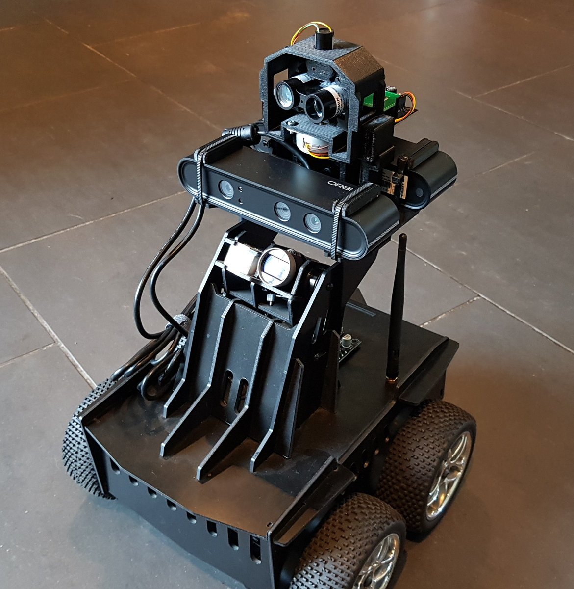 xaxxontech's tweet photo. Yes, perhaps this is going a little overboard with sensors... Dual @Orbbec Astra depth cams with proto horiz lidar using @Garmin lidarlite3 rangefinder #oculusprime https://t.co/N0wGkm3qQb