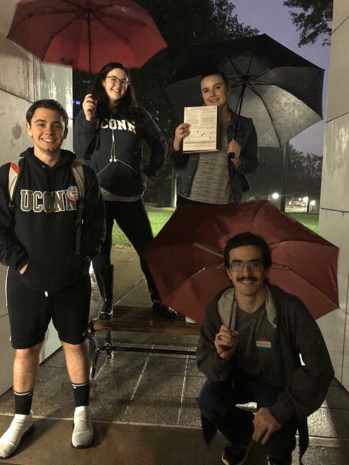 Rain or SHINE; THE GRIND NEVER STOPS! 
Our amazing NVP volunteers out dorm storming tonight, getting @UConn students registered to #Vote! 

#grind #studentvote #studentpower #studentactivists