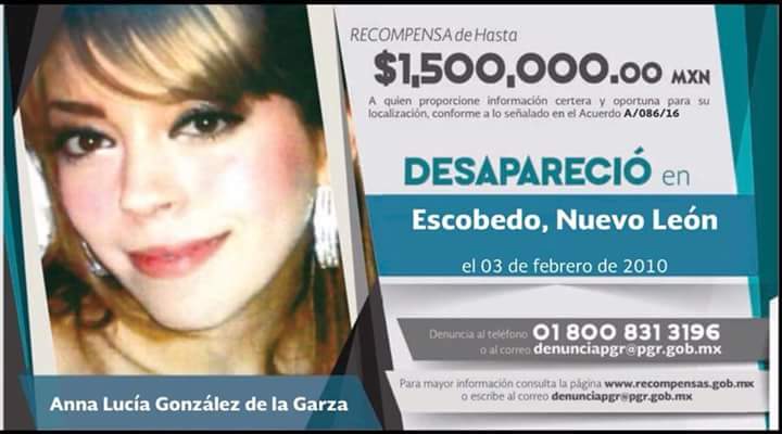 Fam_Unidas_AC's tweet photo. RECOMPENSA

De hasta $1,500,000.00 a quién proporcione información certera que lleve a la localización de ANNA LUCÍA GONZÁLEZ DE LA GARZA ¿La has visto? RT @MORENA_NVOLEON @NvoLeon @NvoLeonCapital @nvoleonalminuto @CORCUERAS @PatyOlamendi @padresolalinde @itm_tamaulipas @SIW_12 https://t.co/8wsAq6PCdL
