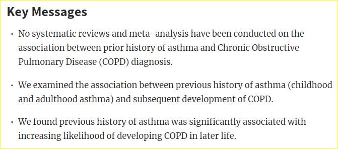Association between early history of asthma and COPD diagnosis in later life: a systematic review and meta-analysis
doi.org/10.1093/ije/dy…