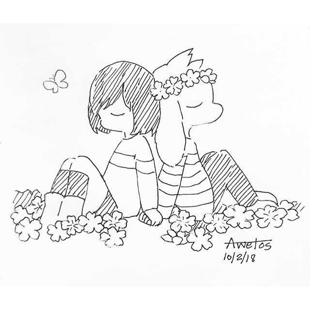 _awetos's tweet photo. Day 2: tranquil. #inktober #undertale #chara #asriel https://t.co/rPnx418NTJ