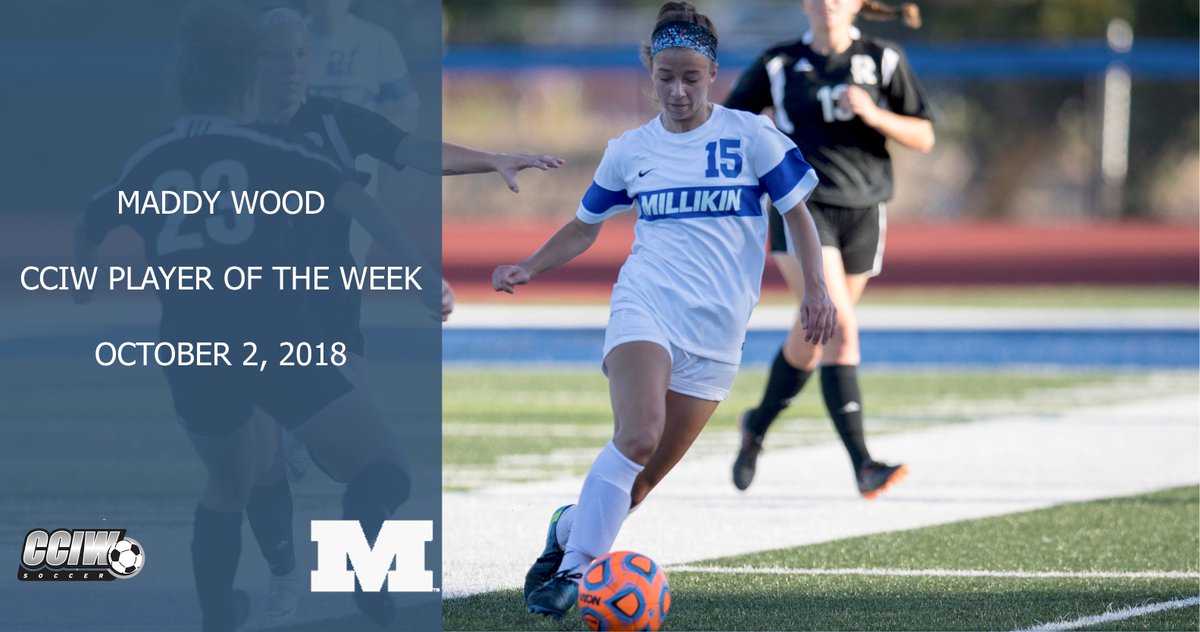 MillikinWSoccer's tweet photo. Congratulations to Maddy Wood on being named CCIW Women's Soccer Offensive Player of the Week. We are proud of you Woody! https://t.co/p0X1HTdl4X