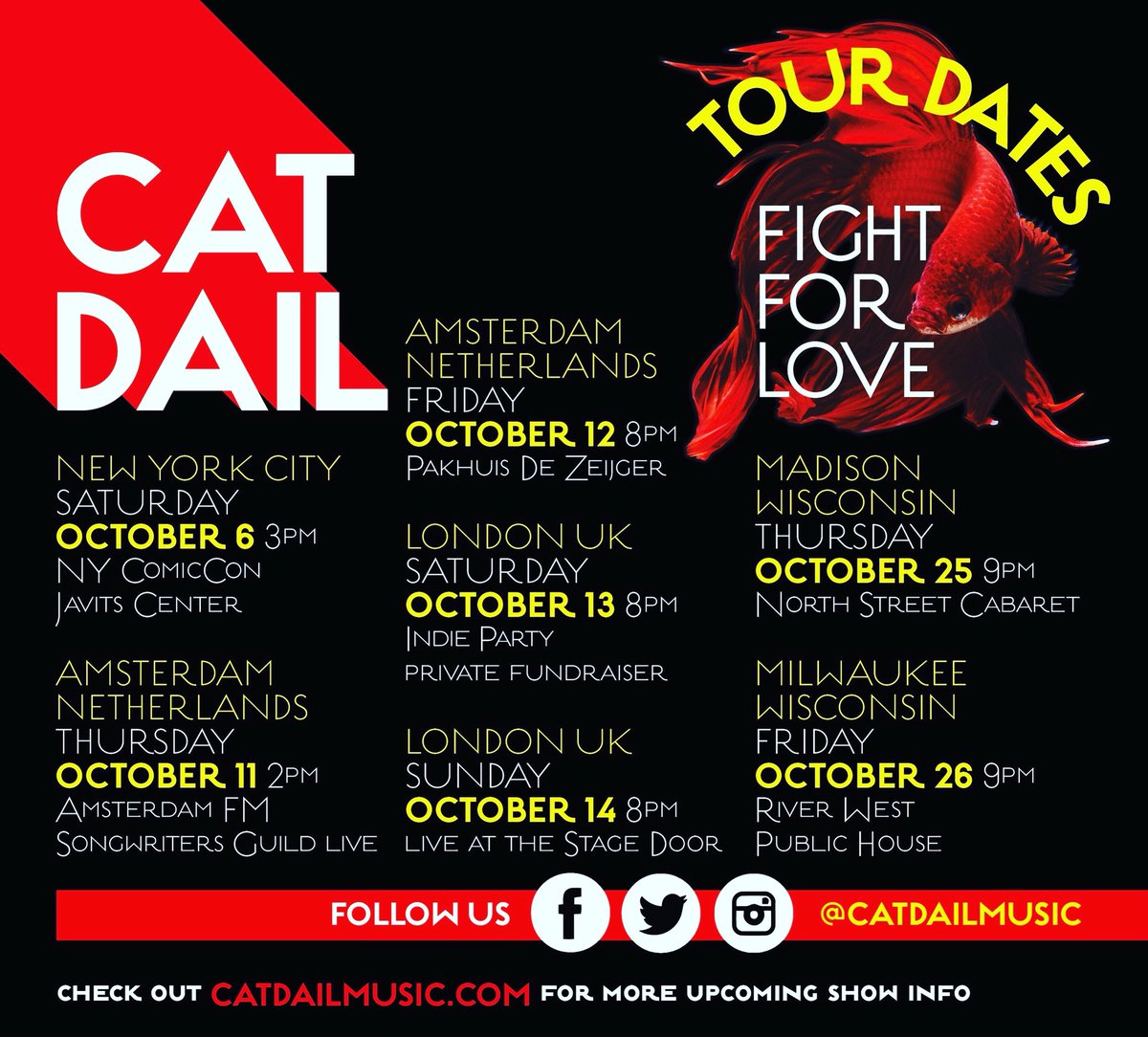 catdailmusic's tweet photo. #Reallyexcited #Octoberdates #Fightforlove #Tour #Tourdates #FUN #awesomeband #worldtour #europeantour #ustour #nyclivemusic #amsterdammusic #londonmusic #wisconsinmusic #livefunk #livepunk #livefolk #livepop #liverock #livemusic #liveindie #indielove #savethedate #hopetoseeyou https://t.co/Y45KU8Mpyz