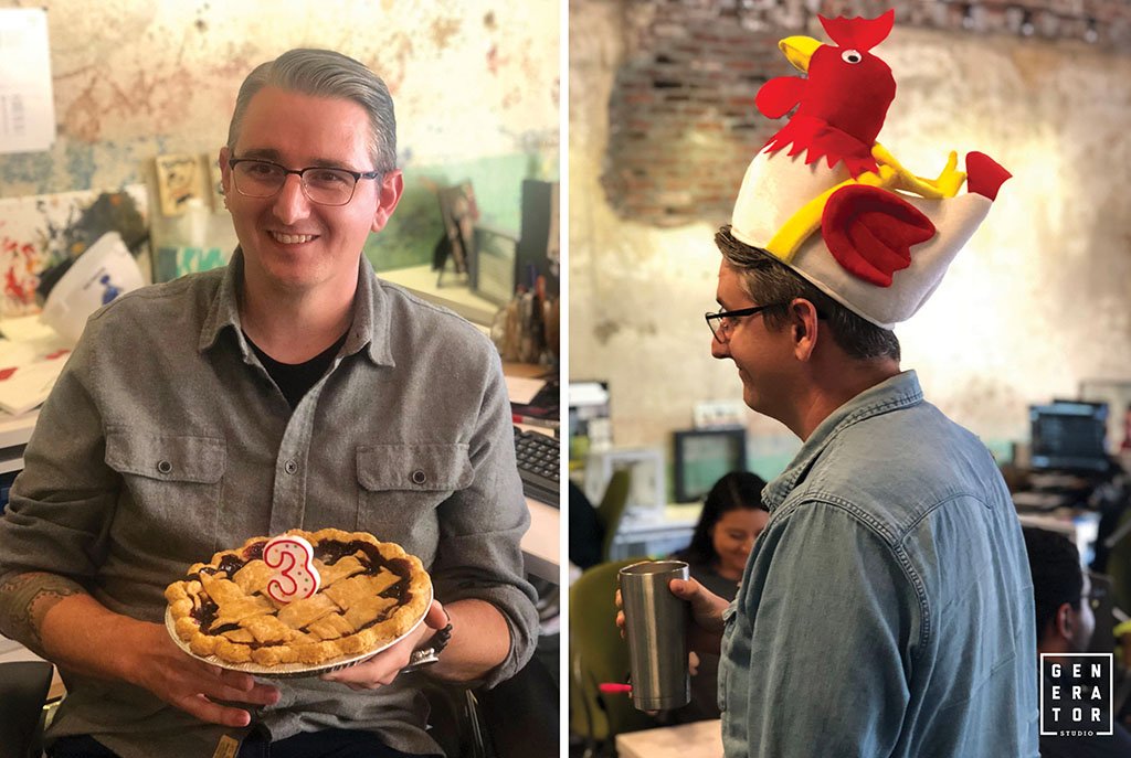 GeneratorStudio's tweet image. Happy 3 year workiversary to Pete Baird, Senior Project Manager. Thank you Pete for all that you do! If you&apos;re curious, yes, the chicken hat is an ongoing tradition here. 
#GeneratorStudio #celebrator #LoveWhereYouWork #whatanarchitectdoes #culturewins #employeegoals