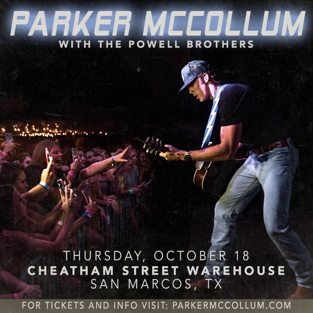 Cheatham Street (@cheathamstreet) on Twitter photo San Marcos! We’ve got 2 FREE TICKETS for <a href="/ParkerMcCollum/">Parker McCollum</a> at Cheatham Street on October 18th. RT to enter to win. Winner chosen Friday. Good luck! San Marcos! We’ve got 2 FREE TICKETS for <a href="/ParkerMcCollum/">Parker McCollum</a> at Cheatham Street on October 18th. RT to enter to win. Winner chosen Friday. Good luck!