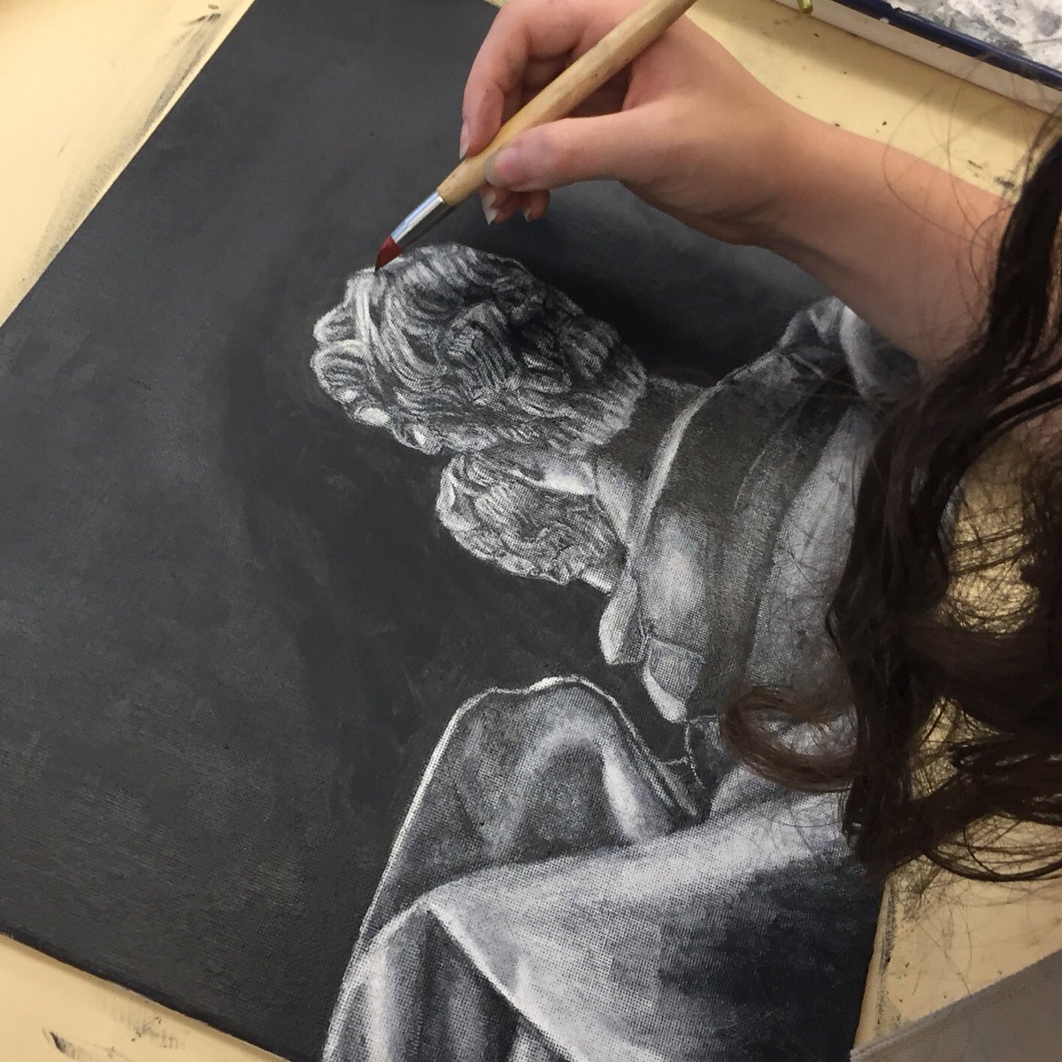 Medfieldk12Arts's tweet image. A high contrast value study in oil by Amy S. #apstudio #medfieldps