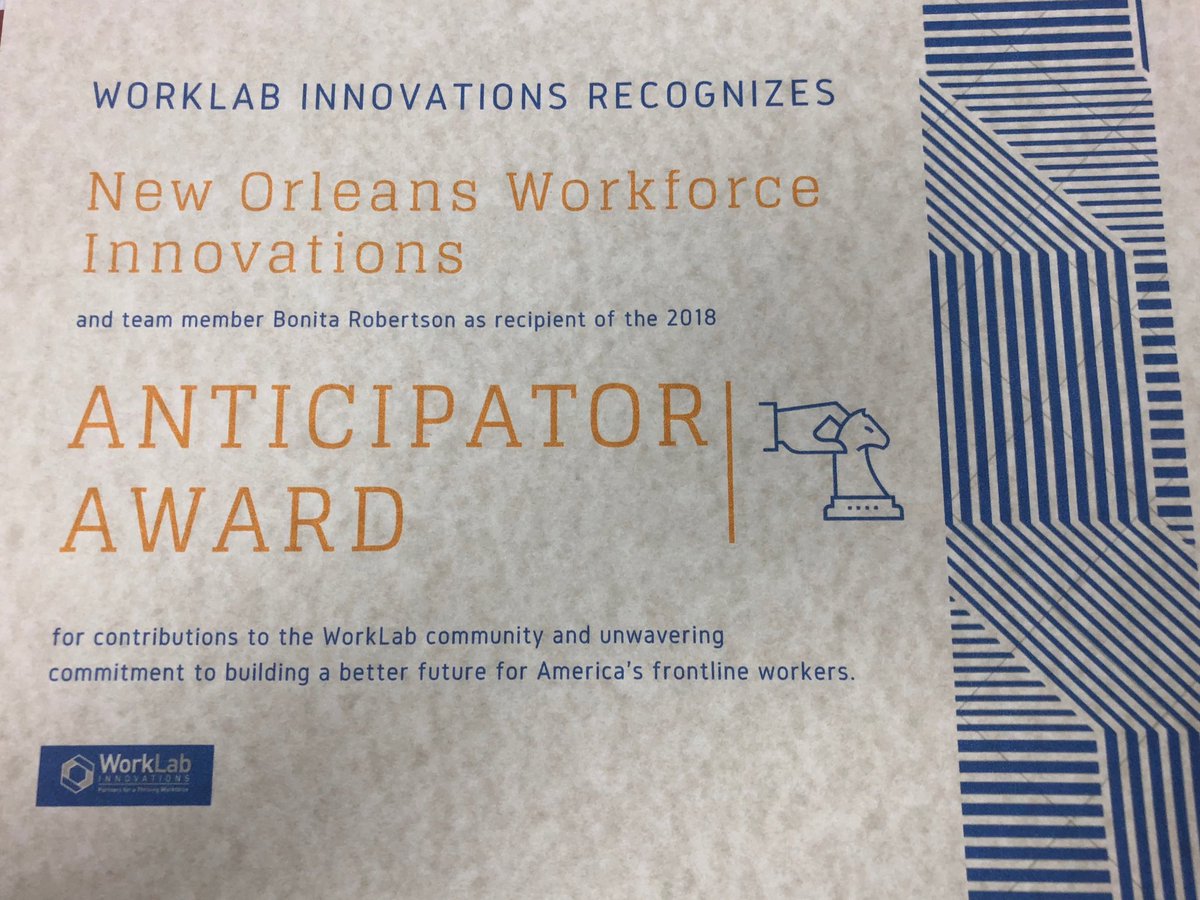 GNOFworkforce's tweet photo. So grateful for this award from ⁦@WorkLabInnovate⁩ for our work on New Orleans Workforce Innovations. It was a delight to connect with other sites and learn together these past few days. #workforcedevelopment #qualityjobs https://t.co/BaNlGNgpWZ
