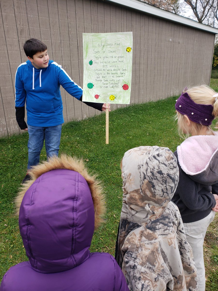 LPA2889's tweet photo. Hands on, minds on, outdoors, and students teaching students! It was great to see our 6th graders teaching the kindergartners about animal habitats and life cycles at the nature area today. https://t.co/j1noGlcRYo