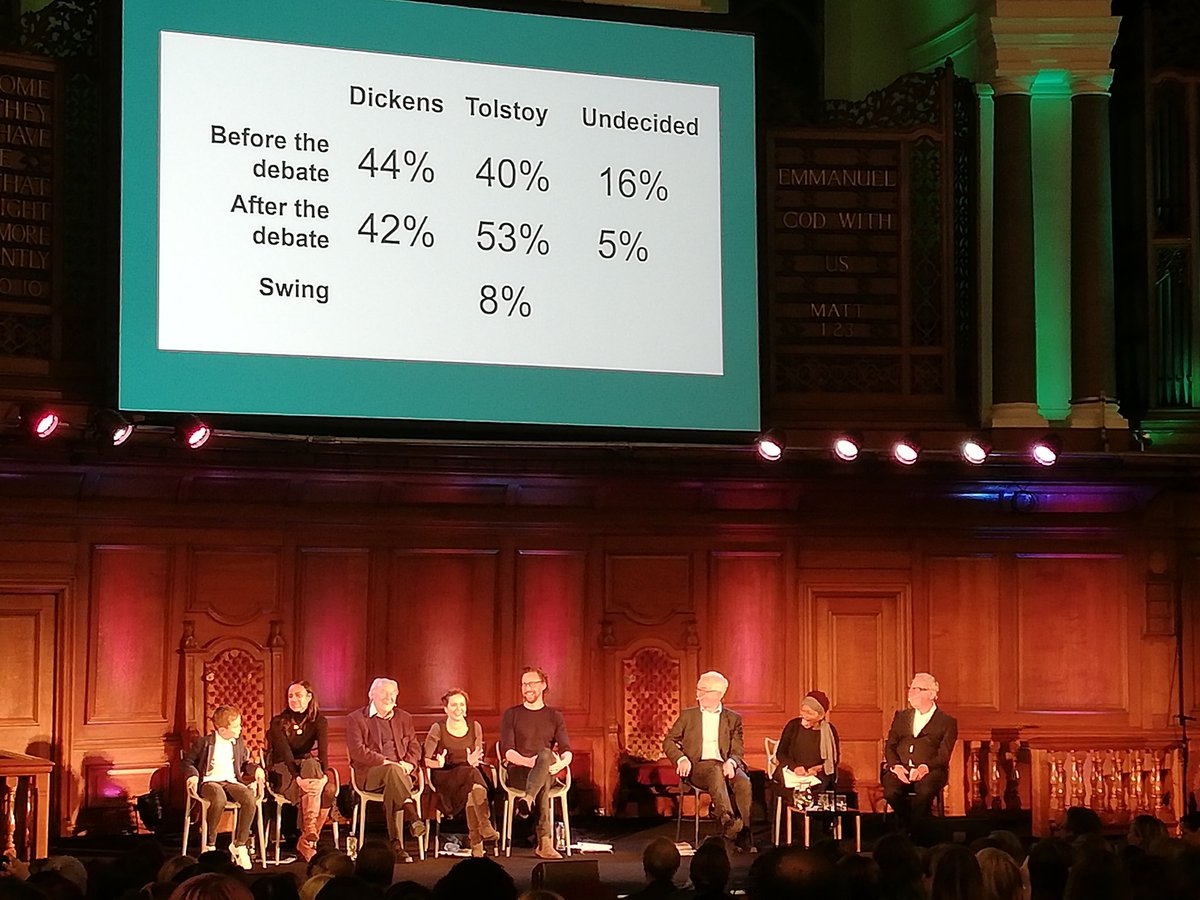 SilverCelice's tweet photo. I just had an absolutely wonderful evening with great company discussing/debating the legacies of two great novelists. Compelling arguments from both sides. Thanks @intelligence2! #iq2 #TeamDickens #TeamTolstoy #TomHiddleston #JohnMullan #SimonSchama #BonnieGreer #JuliaSawalha https://t.co/e4sSZ8ztST