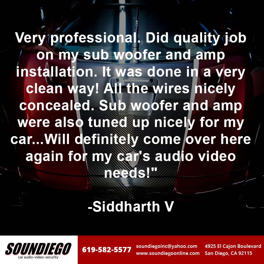 Soundiego_Audio's tweet photo. Thank you, Siddharth, for your detailed review and recommendation!
We take a lot of pride & joy in our work. Call us for a #free #CustomQuote! 619-582-5577
#Soundiego #SoundiegoReview #SoundiegoTestimonial #CarAudio #SanDiegoCars #CarSubwooferInstallation #CarAmpInstallation https://t.co/cUSDDgjSai