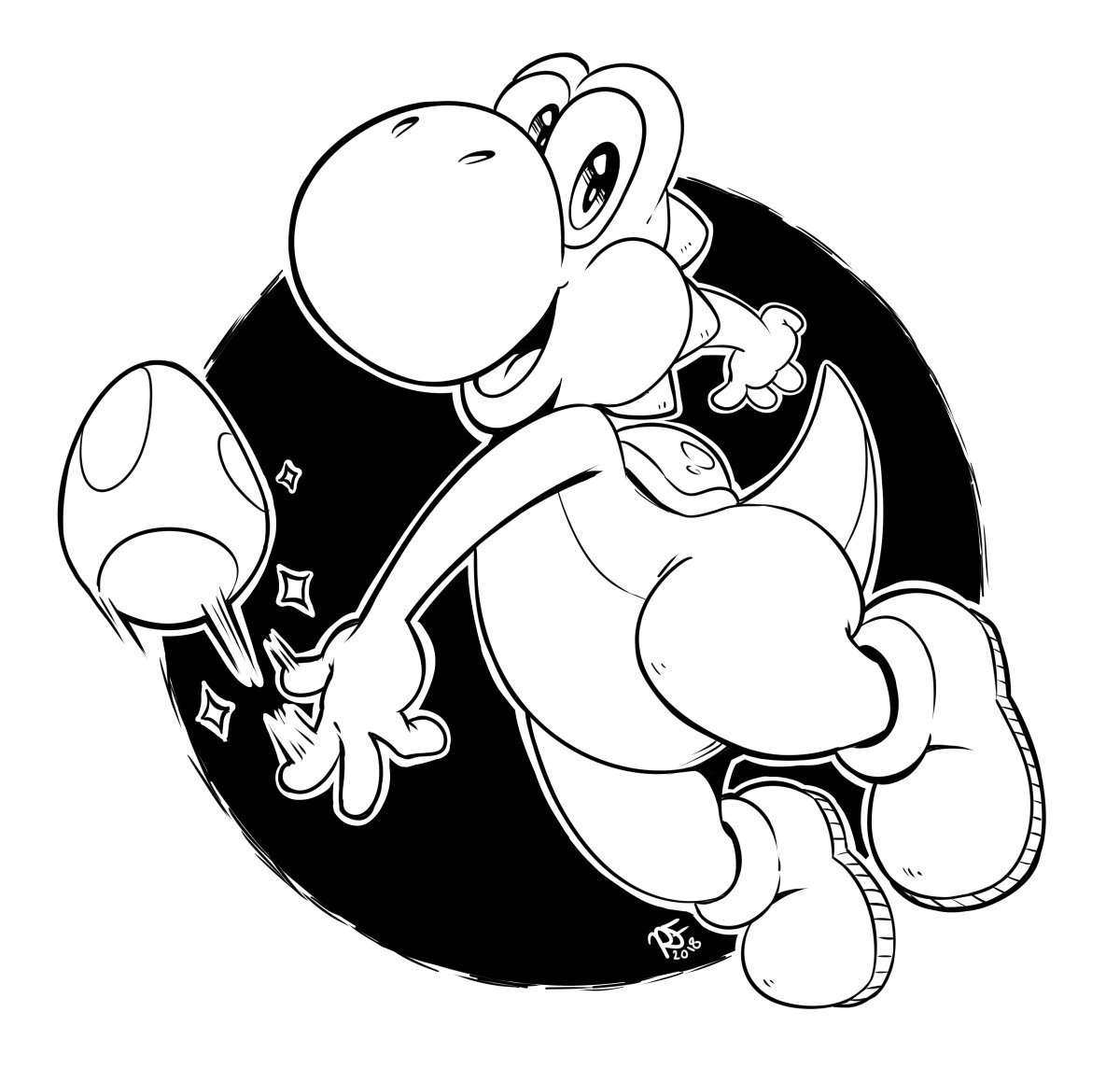 Day 2 - Yoshi #inktober2018 #SuperSmashBrosUltimate, image size:1200x1144