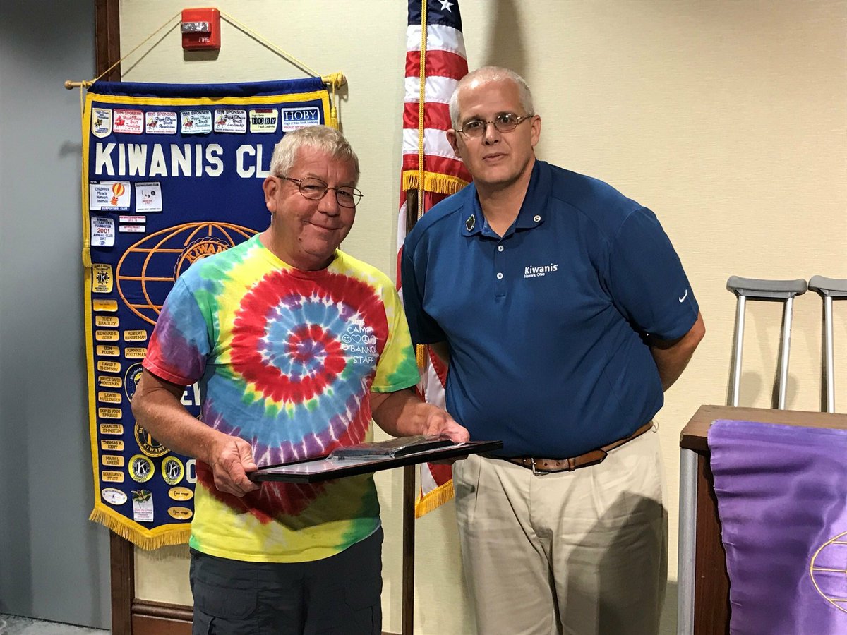 NewarkKiwanis's tweet photo. As one of his first official acts as Division 10E Lt. Governor, David Doney presents Ted Cobb with a Distinguished Service Award and the 6 Objects of Kiwanis for his dedication and service to the club and his work as Director at Camp O'Bannon. https://t.co/lFPXBfycFL